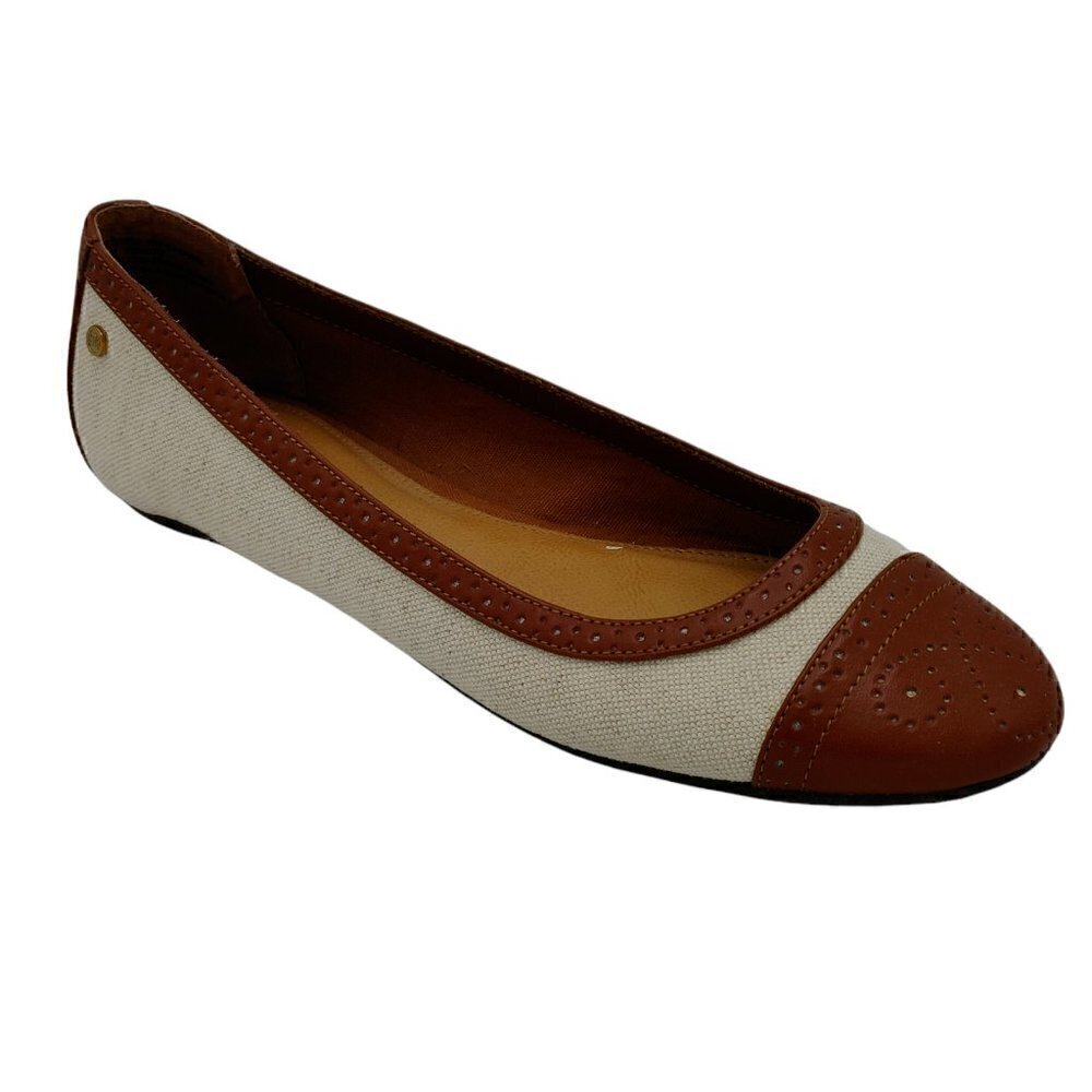 G. H. BASS & CO. Bedford Wing-Tip Natural Linen Ballerina Flat  9.5M Good
